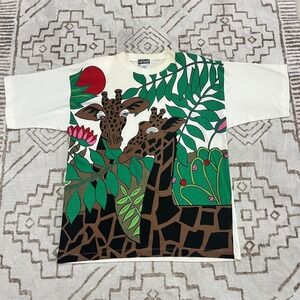 VINTAGE Giraffe Shirt Womens One Size All Over Print Emily Daniell Graphic 90s